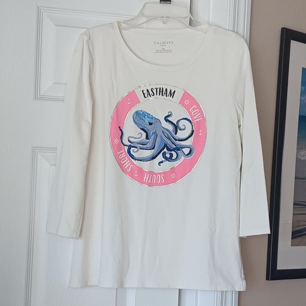 TALBOTS Womens top with Octopus Print Size Small Petite